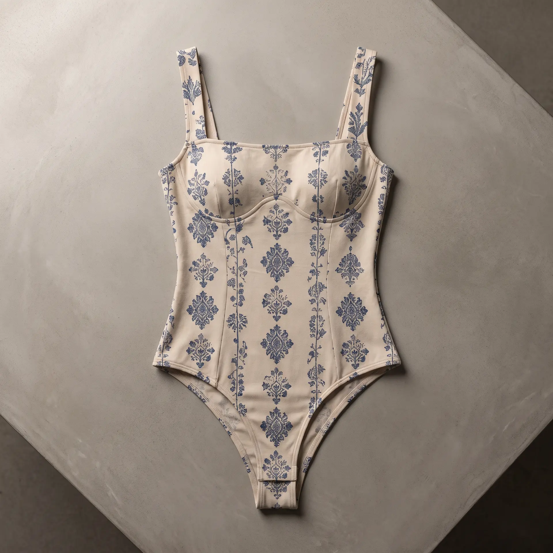 Neelambari indigo bodysuit arranged flat